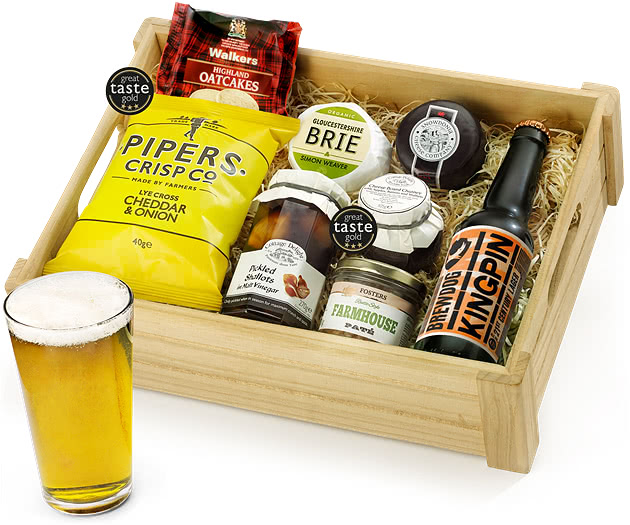 Anniversary & Wedding Ploughman's Choice in Wooden Crate With Craft Beer